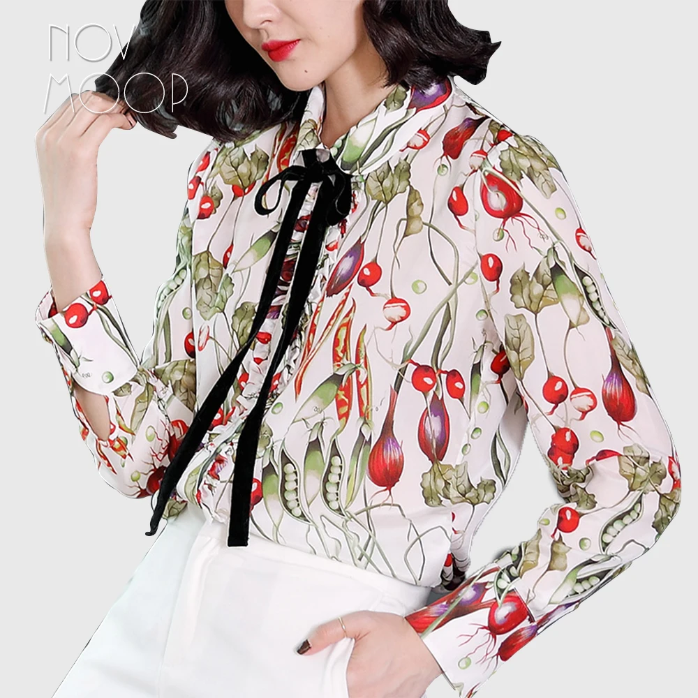 Дамы чистого натурального шелка Топы и блузки спереди жабо Роскошные Boho