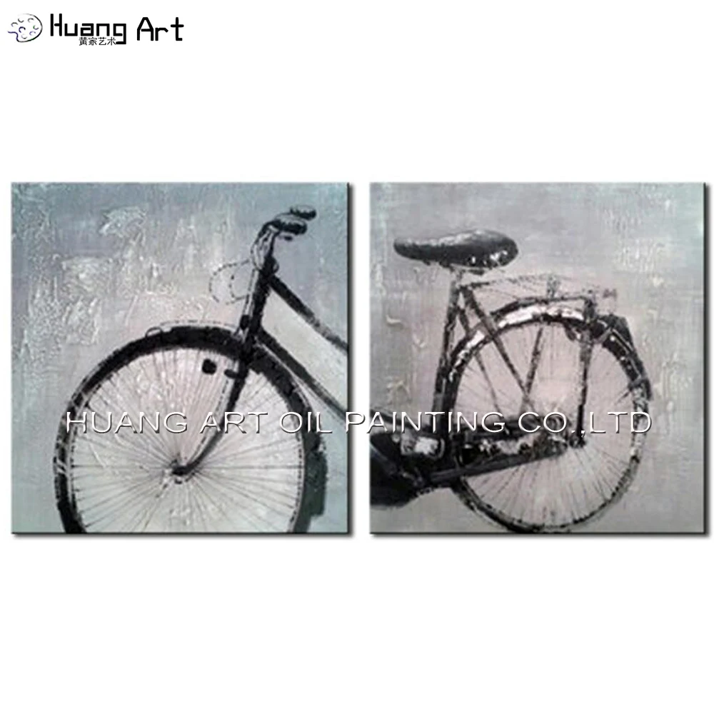 

Unframed Canvas Painting Wall Pictures for Living Room High Skill Artist Handmade Bicycle Wall Art 2 pieces Canvas Art Abstract
