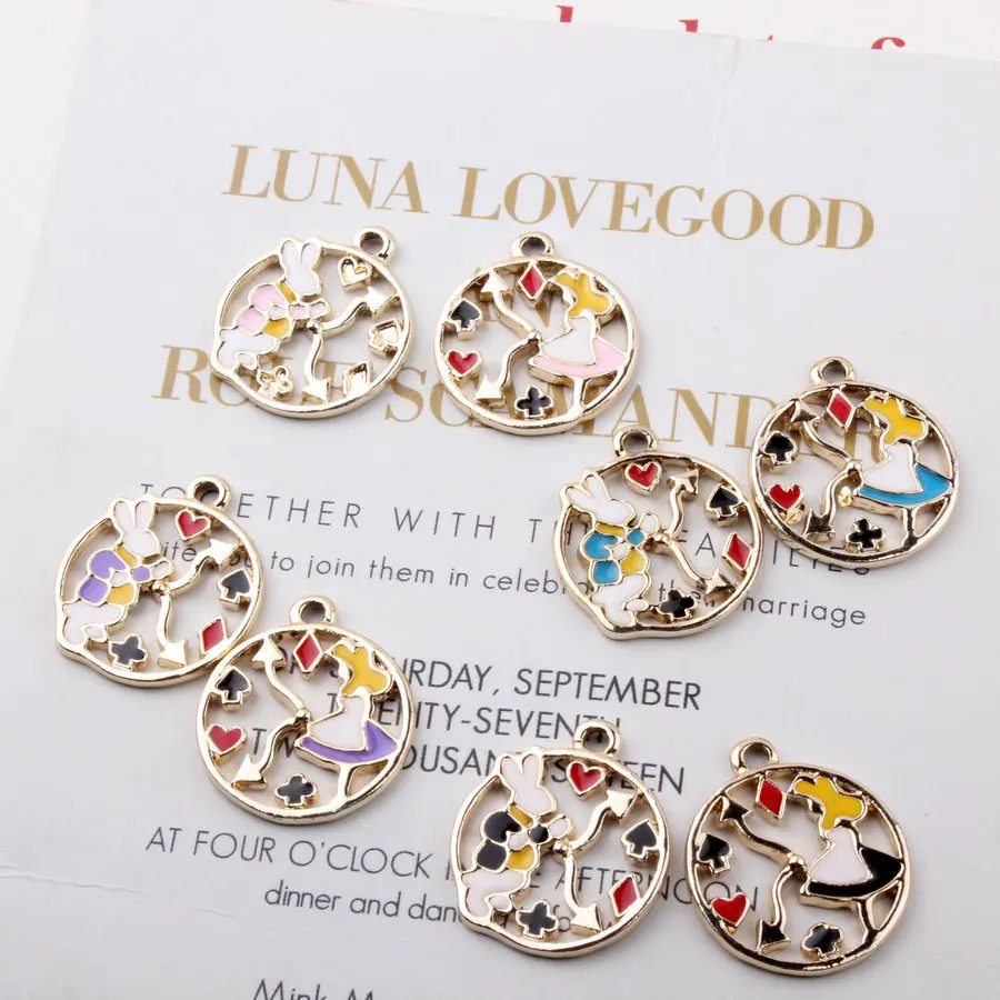 

Wholesale 20pcs/lot Alice Girl lucky cat Rabbit money Charm Alloy Pendant necklaces bracelet DIY Fashion Jewelry Accessories