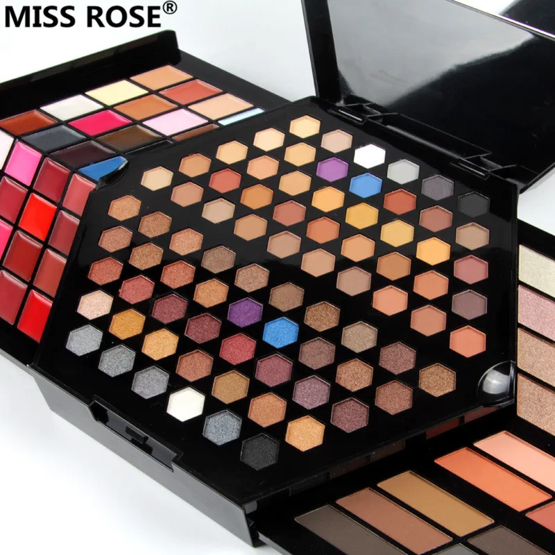 Бренд MISS ROSE, шестигранный чехол для макияжа, набор для макияжа, матовые мерцающие тени для век, румяна, пудра, брови, консилер, блеск для губ и т. Д