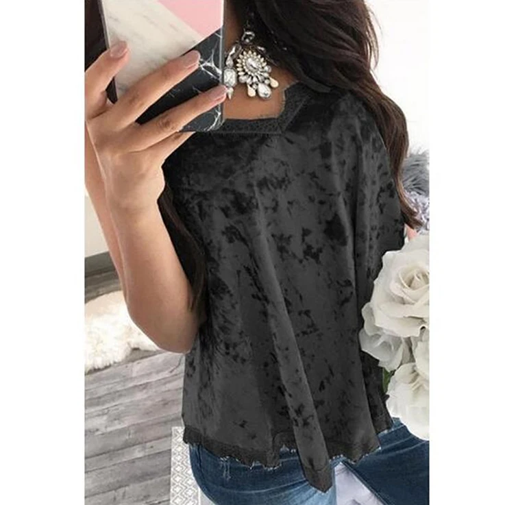 Summer Cami Women Sexy Sleeveless V Neck Solid Color Velvet Camis Tops Lace Patchwork Slim Club Party Camisole Big Size 3XL | Женская