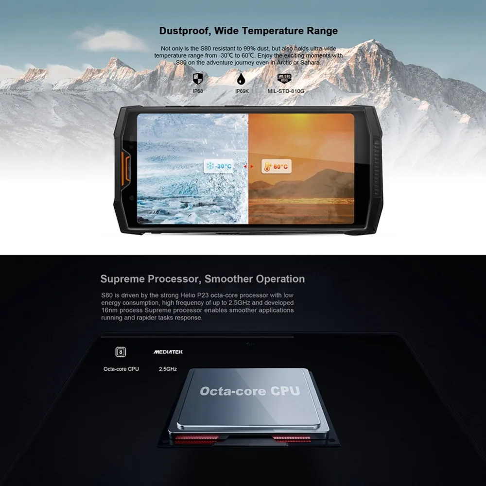 Doogee S80 Ip68 Водонепроницаемый 5,99 ''18:9 Ips мобильный телефон 10080 мАч 12v2a 6 ГБ 64 Гб восьмиядерный смартфон 16,0 Мп фронтальная камера Fhd