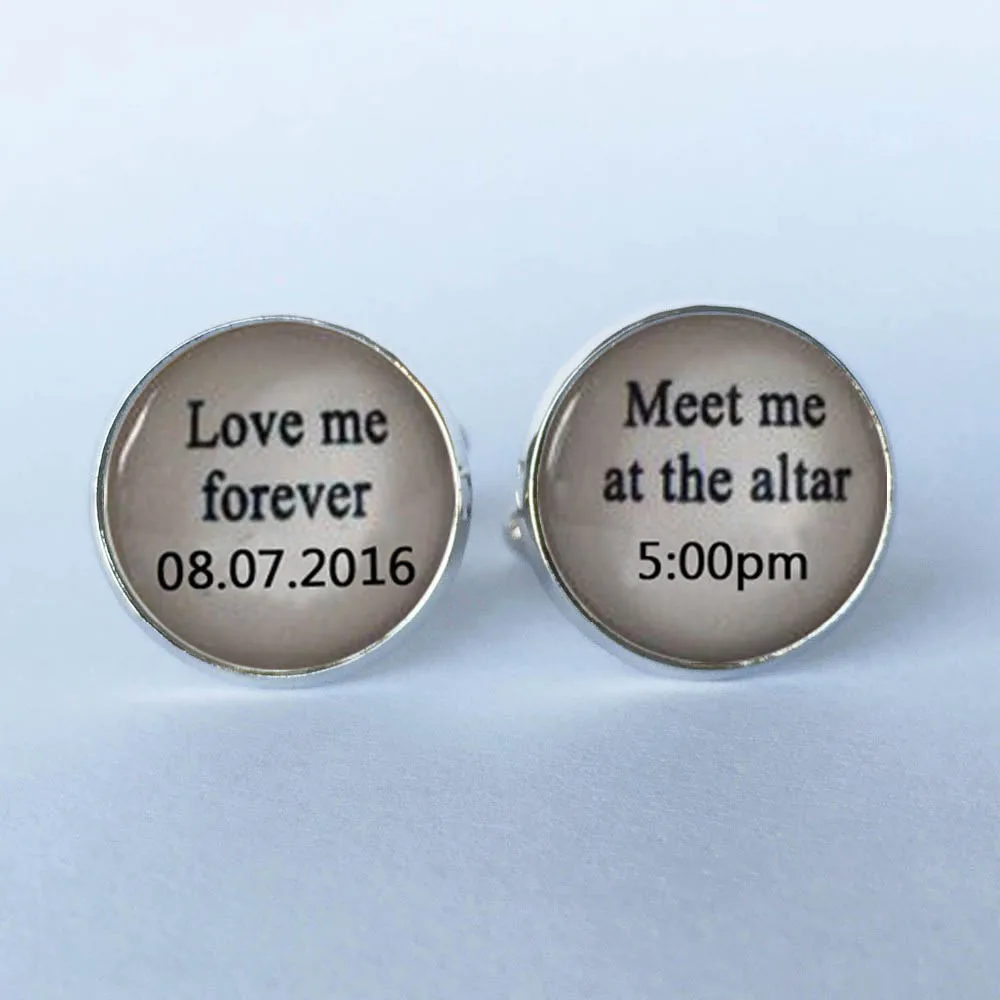1 пара запонок для манжет Love me forever Meet at the альтер и дата запонки жениха Свадебные