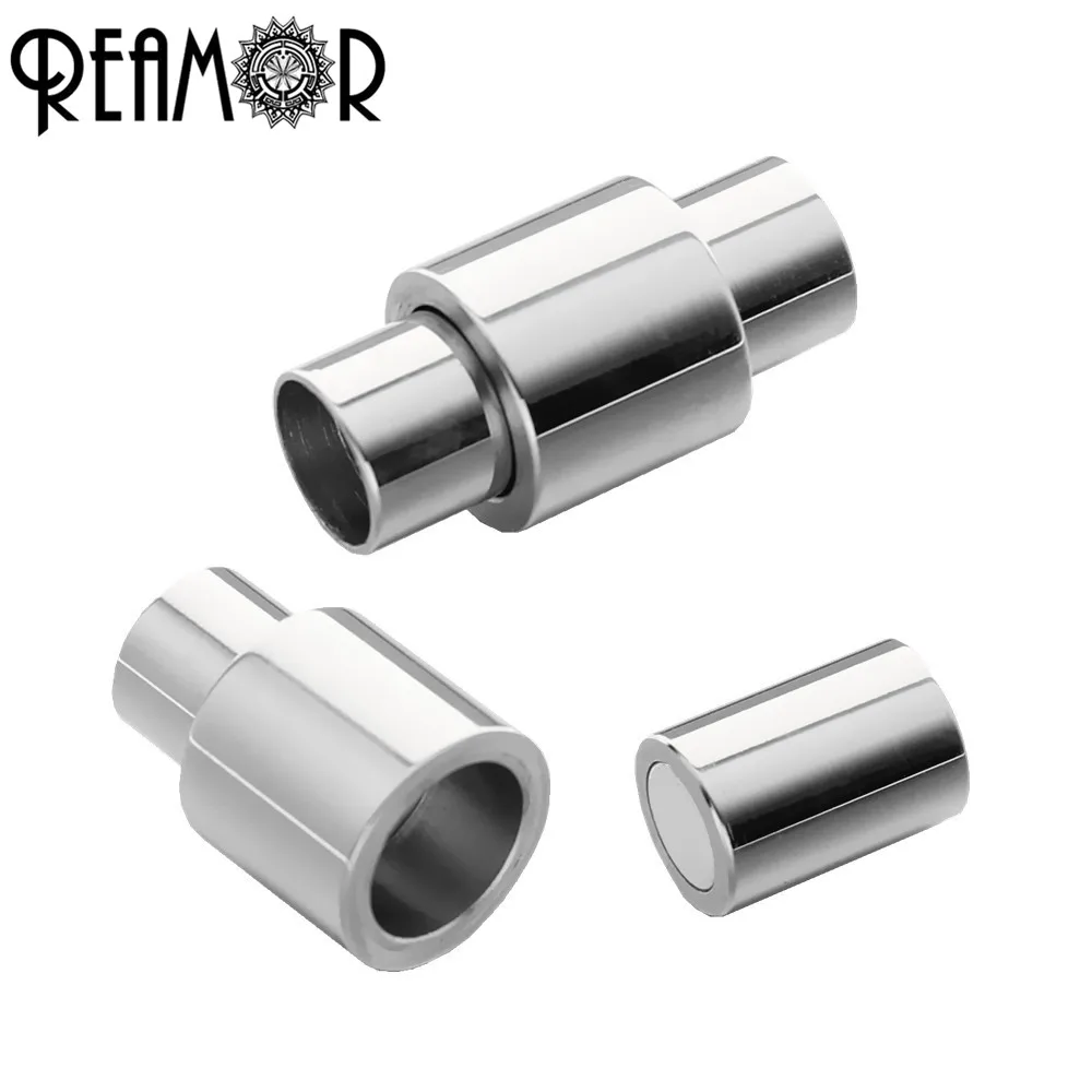 REAMOR 316l Stainless Steel 5/6mm Big Hole Size Magnetic Clasp Fit Leather Cord Bracelet Connectors DIY Jewelry Findings Making