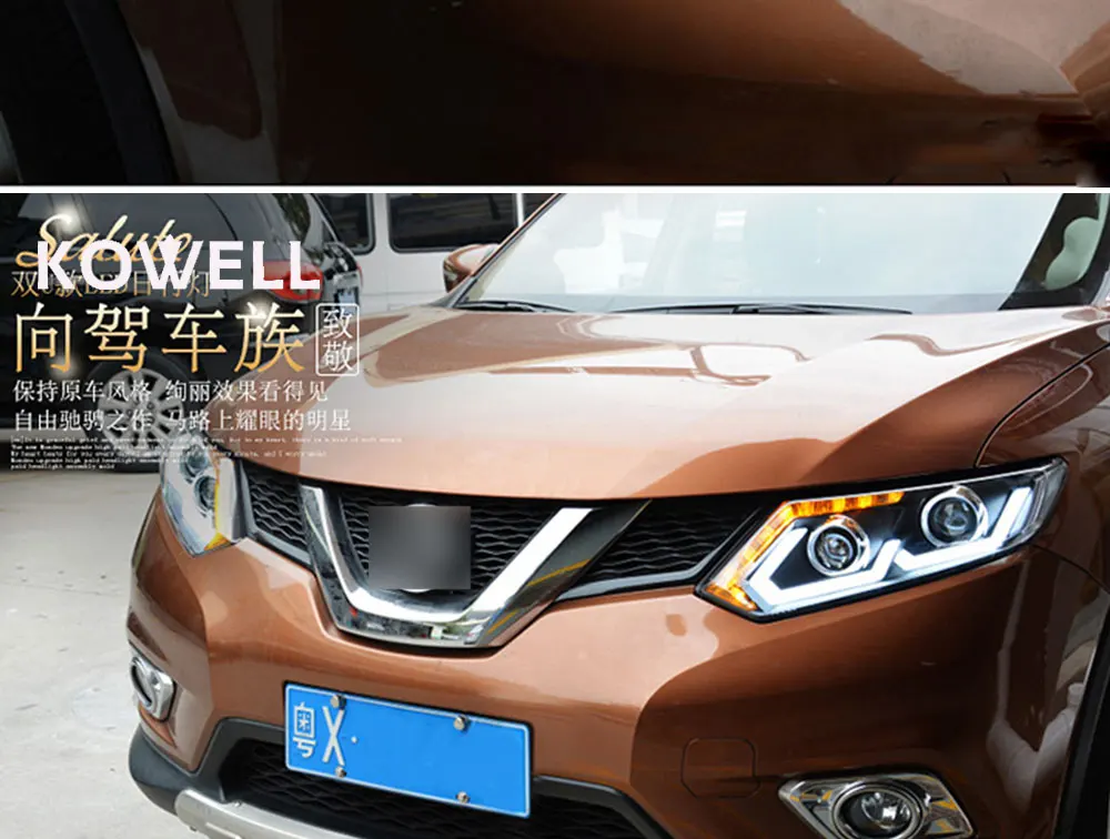 KOWELL автомобильный Стайлинг для Nissan X-Trail фары- для X-Trail светодиодный фонарь DRL Объектив двойной луч H7 HID Xenon bi xenon