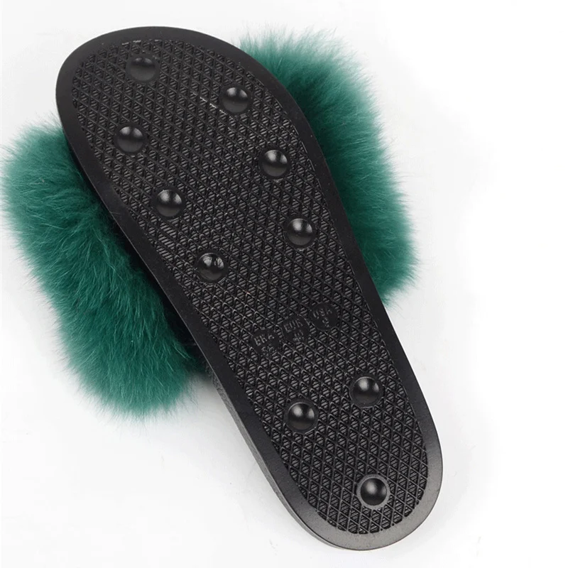 JKP autumn and winter 2018 new wild fur slippers real natural fox home shoes summer travel monster |