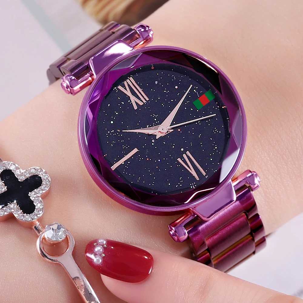 Женские наручные часы MIYOTA яркие фиолетовые из нержавеющей стали с магнитной