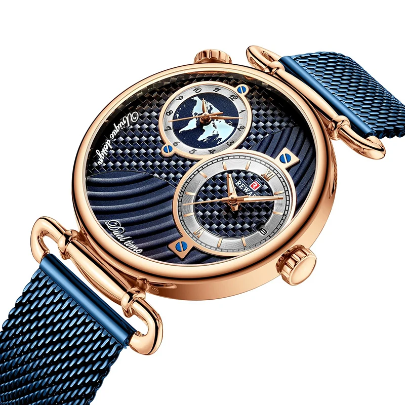 Награда Двойное время часы Простой эксклюзивный дизайн Роскошные Кварцевые