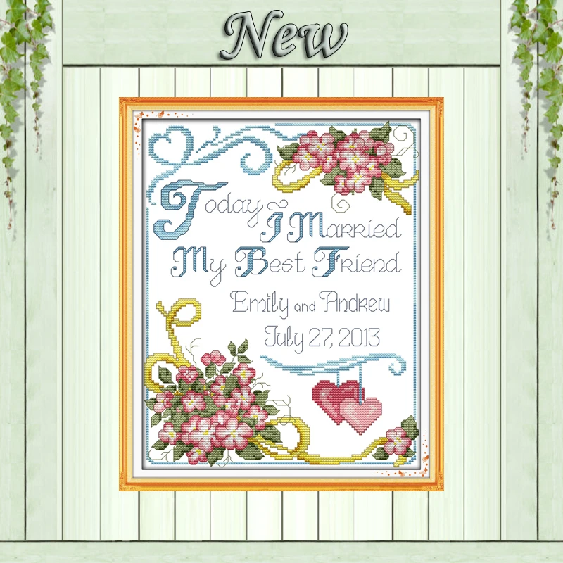 Годовщина свадьбы Любовь Цветочный декор живопись Счетный Печать на холсте DMC