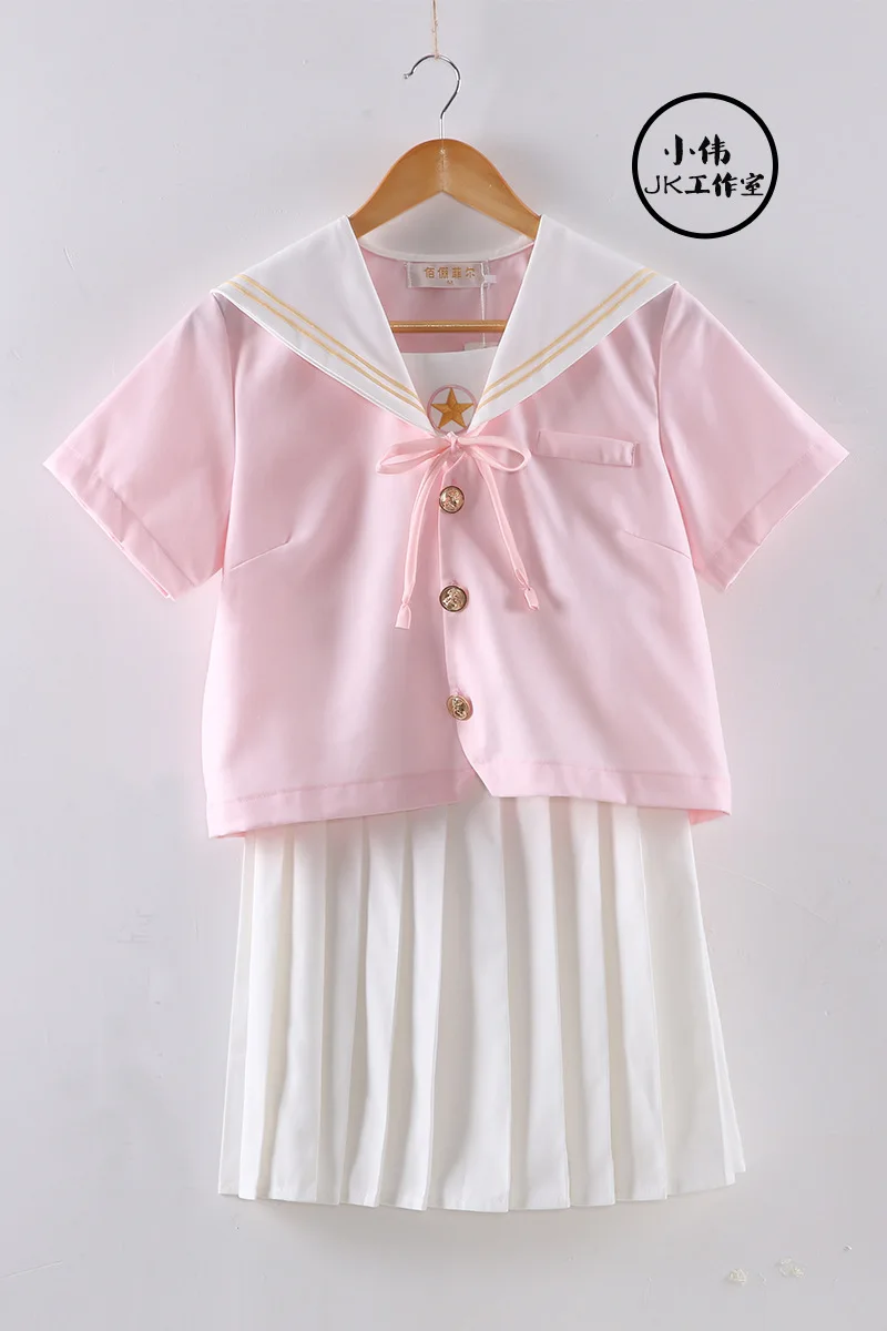 

Japanese/Korean Student Suit Cute Girls/Women Cosplay Sailor pink Suit School Uniforms Clothing Navy Top+Skirts