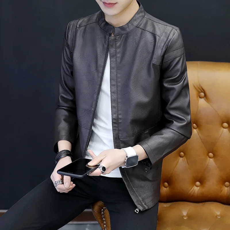 Мужская куртка из искусственной кожи весна-осень 2022 Корейская приталенная
