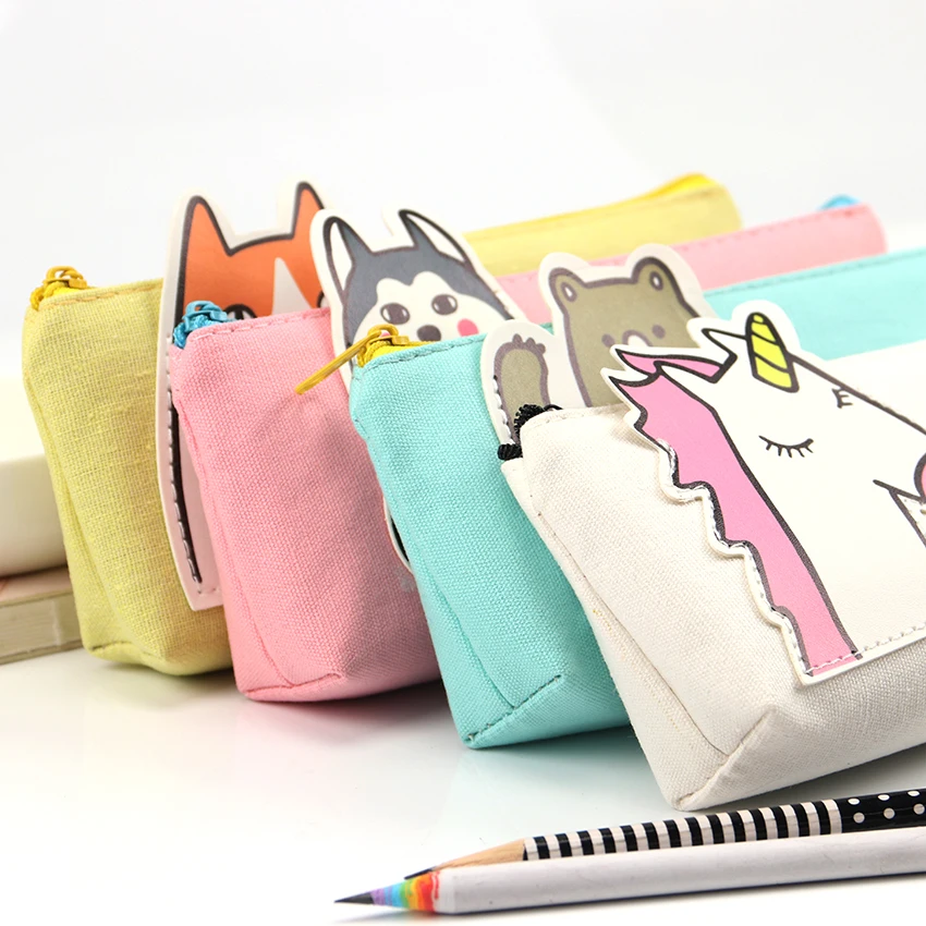 Kawaii с рисунками из мультфильма; канцелярских принадлежностей для карандаша милых кошек и собак животных Карандаш Чехол для канцелярских принадлежностей