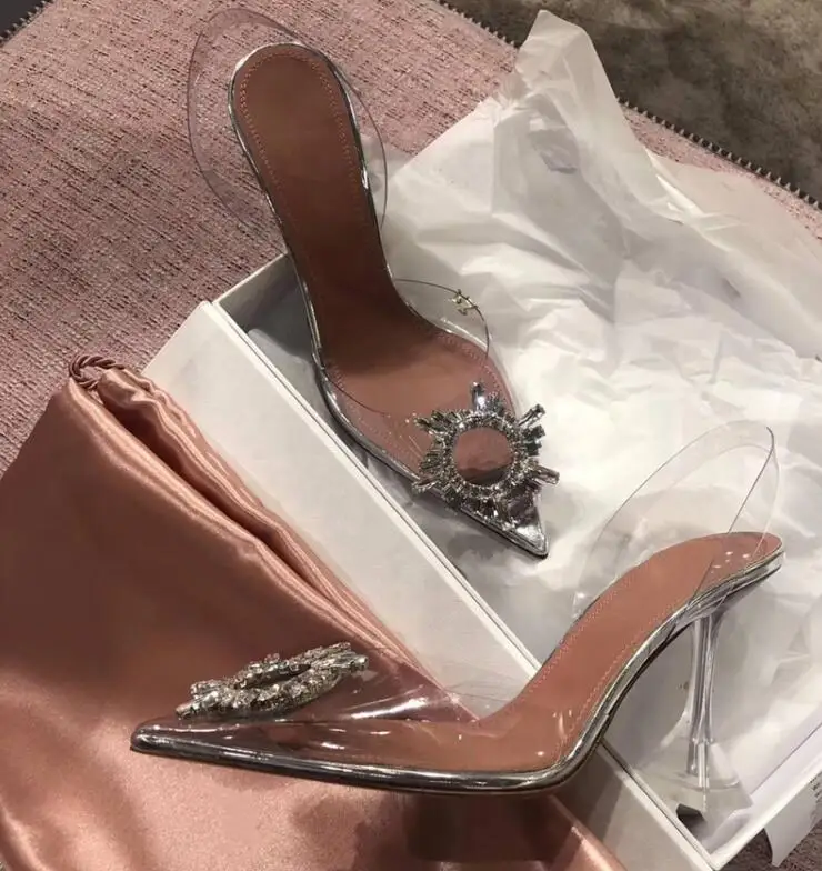 9cm heel VIISENANTIN/пикантные САНДАЛИИ ГЛАДИАТОРЫ из ПВХ для женщин острый носок со стразами цветок странные Кристалл силиконовые стельки для защиты от натирания ног обувь женщина - Цвет: 9cm heel