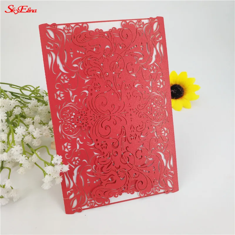 5 шт. дизайн цветочный узор Лазерная резка кружева свадебные приглашения по