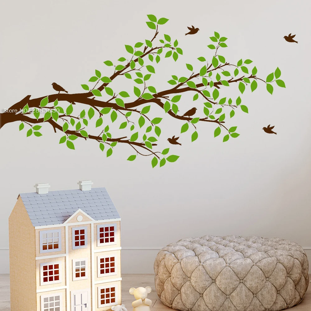 DIY самоклеящиеся дерево наклейки на стене для Гостиная ветки листья птицы Декоративная Виниловая наклейка ребенок Декорации для детских садов LC1327
