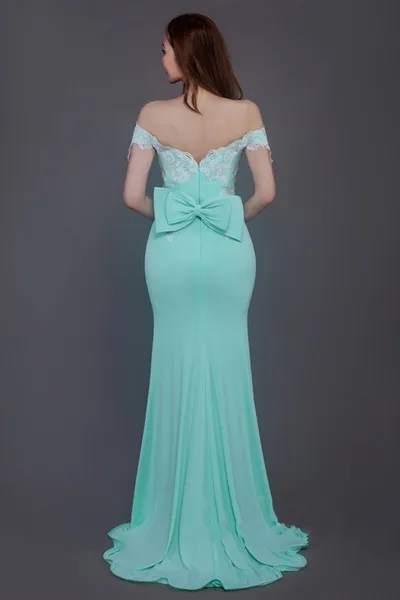 Мятное длинное платье подружки невесты выпускное с открытыми плечами русалки