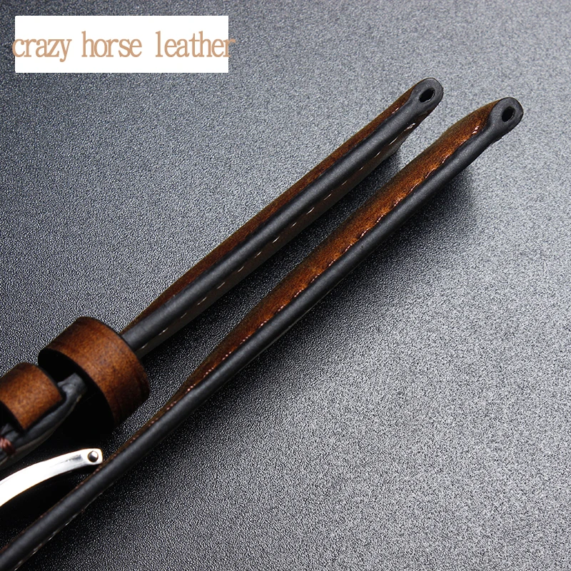 Handmade Watch Accessories Vintage Genuine Crazy Horse Leather 19MM 20MM 21MM 22MM 23MM Brown Watchband Watch Strap