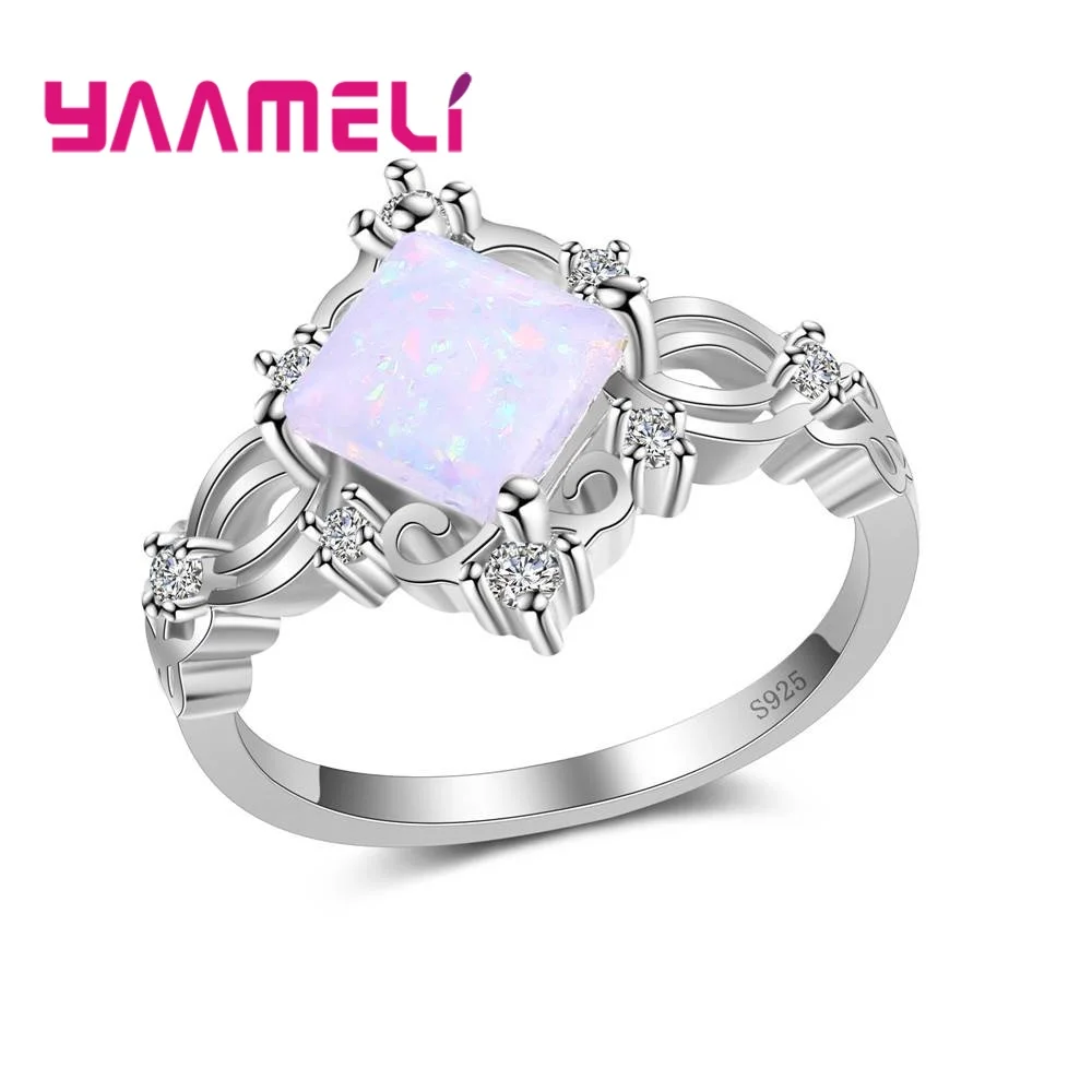 

Brilliant 925 Sterling Silver Women Ladies Finger Rings Square Shape Opal Good Cubic Zirconia Crystal Jewelry Present
