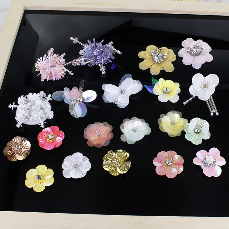 Маленькая Цветочная аппликация 3D Аппликация из бисера цветок блестки кристалл