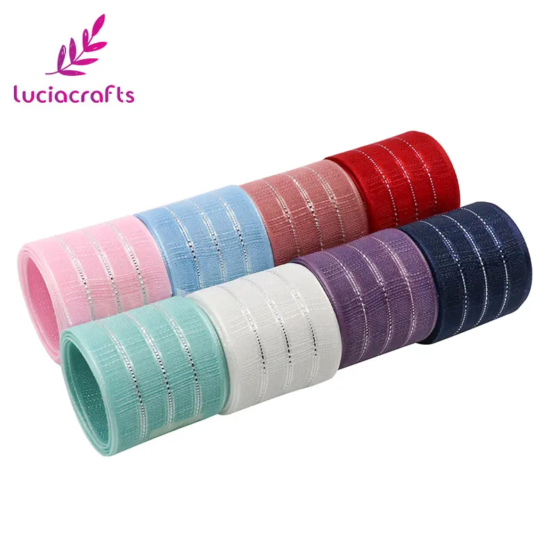 Lucia crafts, 5 ярдов/6 ярдов, 25 мм, серебряная фольга, лента из органзы с принтом, сделай сам, подарочная упаковка, Свадебная вечеринка, украшение для волос, P1102 - Цвет: Random colors 6yards