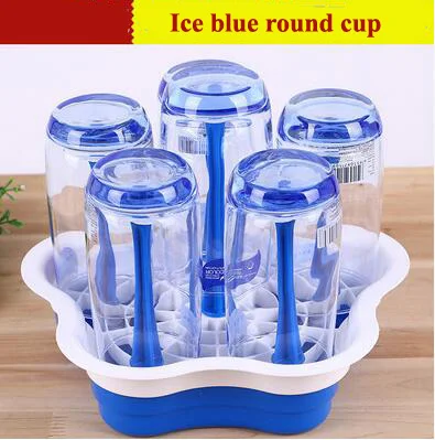 ice blue round Drixon Бессвинцовая Модная Бытовая стеклянная кружка для пива набор 6 с держателем чайная чашка персонализированные чашки для напитков чашки для воды беспластовый бар набор - Цвет: ice blue round
