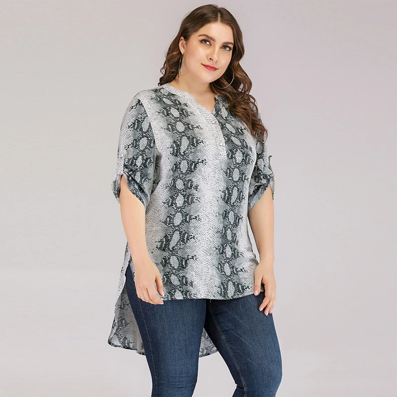 Размера плюс принт змеиная кожа Blusas Mujer De Moda 2020 шифоновая рубашка женские топы и