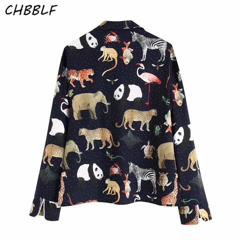 CHBBLF women chic animal pattern print blouse long sleeve notched collar female casual shirts retro tops blusa C9632 |