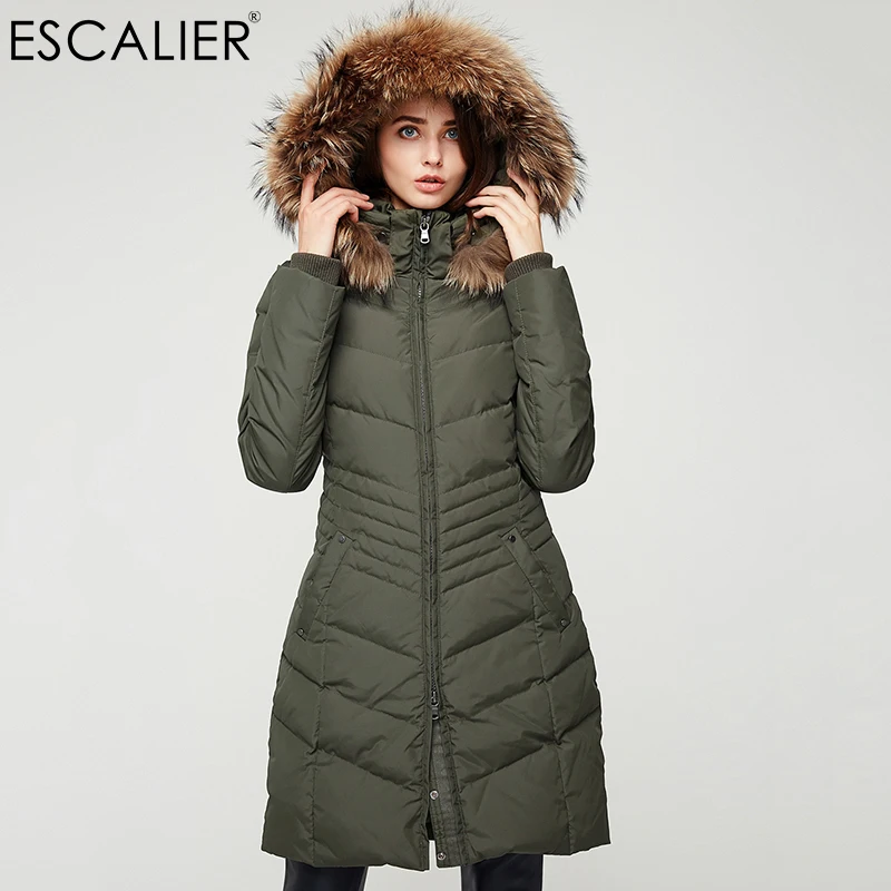 

Escalier Women Down Coats Long Parka Removable Raccoon Fur Hooded Winter Thick long type Down Jacket