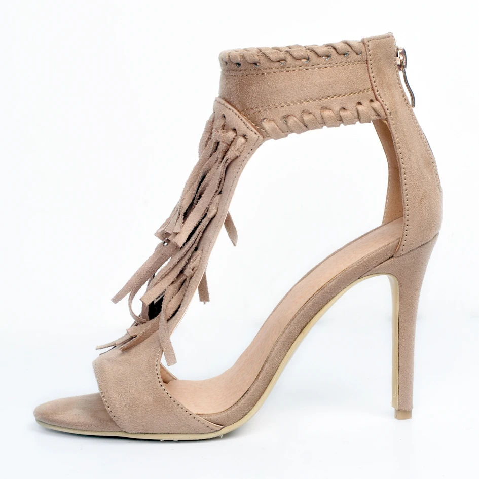 Sexy Summer Ladies Long Fringe Covered Sandal Bottines Stiletto High Heels Sandals Ankle Boots Peep toe Zip Dress Booties Shoes
