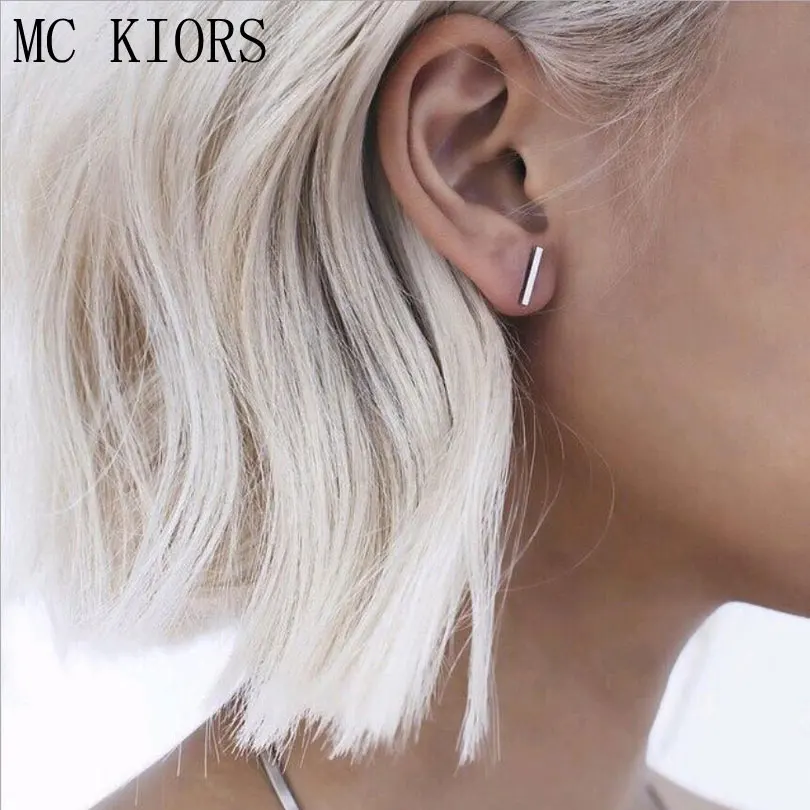 Панк дизайн простой: золото серебро сплав T бар серьги гвоздики для женщин