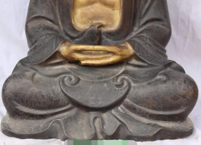 S5190 18 &quotСтарая Куро фиолетовая бронзовая 24К Золотая Arhat Damo Bodhidharma Dharma статуя Будды