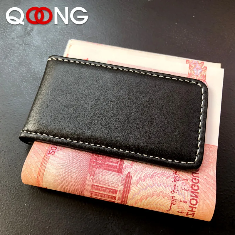 QOONG кошелек с зажимом для денег, тонкий мужской женский винтажный крепкий магнитный зажим для денег из искусственной кожи, карманный зажим, держатель для кредитных карт, денежный чехол
