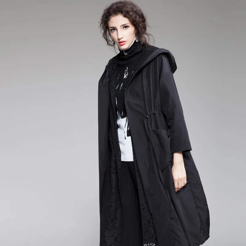 Размера плюс длинное пальто женская осенняя ветровка в стиле Харадзюку