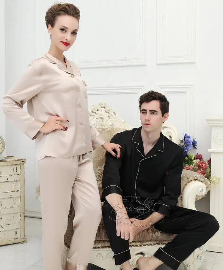 100% mulberry silk couple household to take heavy silk pajama super-large size M - XXXXL men and women