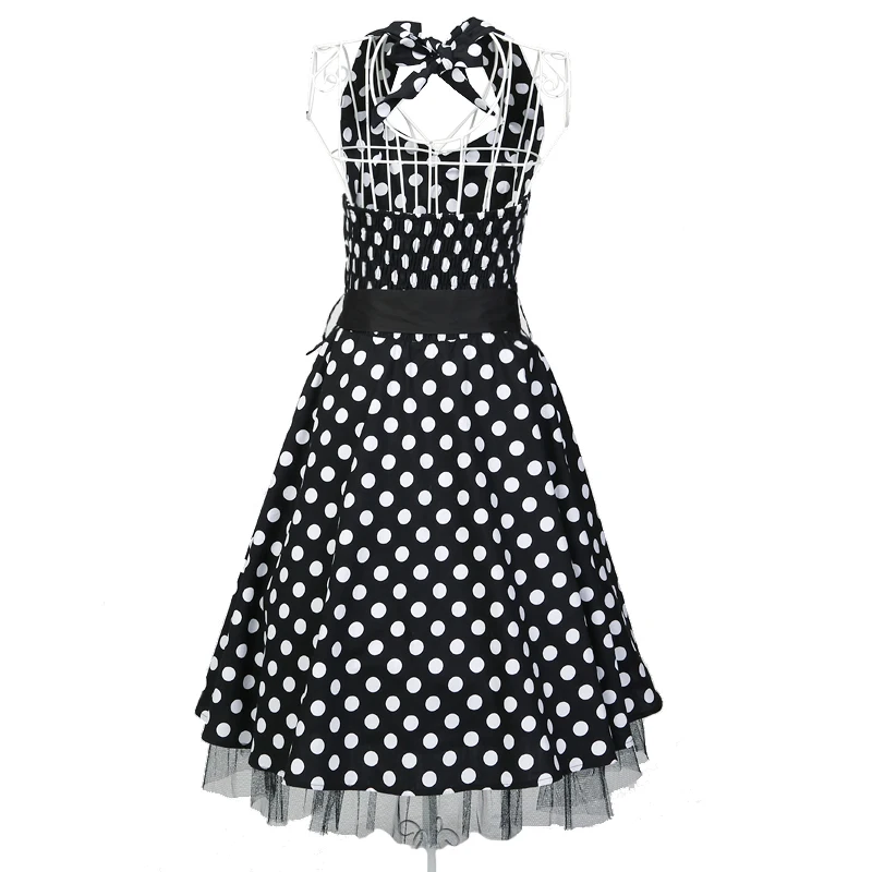 Женское платье без рукавов Candow хлопковое в красный и черный горошек богемном