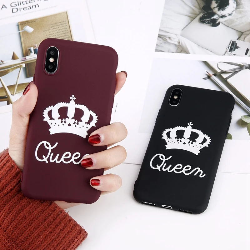 Матовый чехол для телефона с короной для iPhone 11 Pro Max XS Max X XR King queen чехол s 7 6 6s 8 Plus сплошной карамельный цвет Мягкий ТПУ полный Чехол