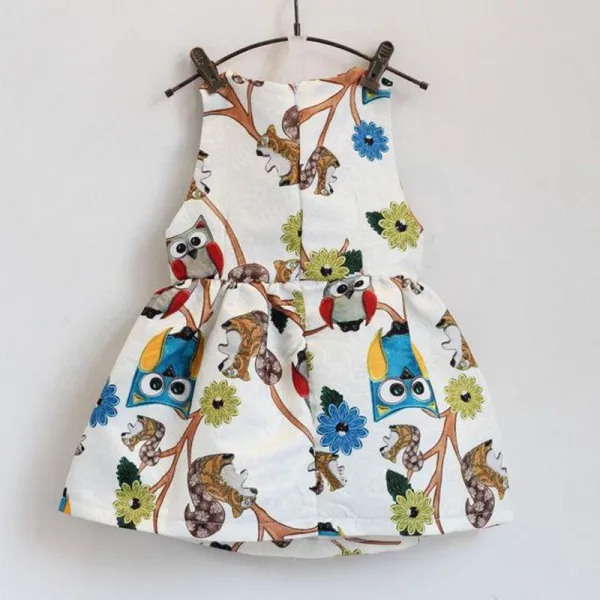 Polyester Cotton Cute Kids Baby Girls Dress Sleeveless Owl Print Tutu Dresses Party Clothes One Piece | Детская одежда и обувь