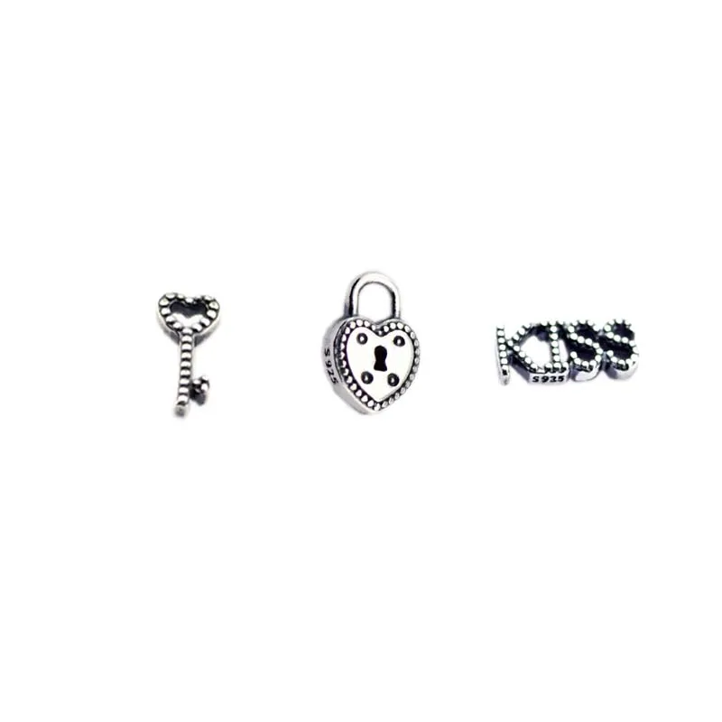 

Love Lock,Kiss,Heart Key Petties for Floating Locket Pendant & Necklace 100% 925 Sterling Silver Fine Jewelry Free Shipping