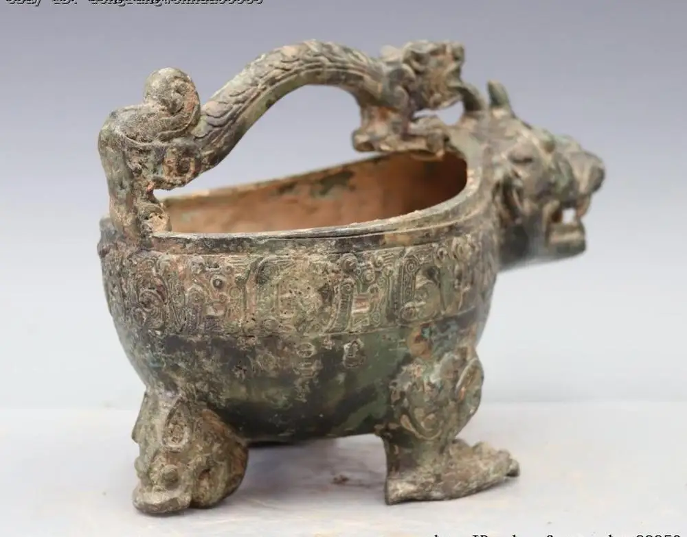 Китайская народная старая чистая бронза фу Фо Собака Лев Pi Xiu бык зверь чайник