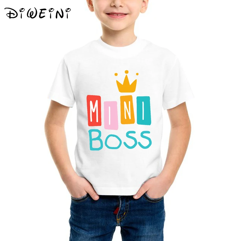 2019 Забавные футболки с принтом Корона Мини надписью Boss для маленьких мальчиков