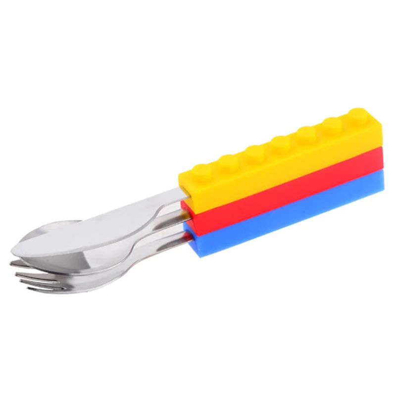 QuickDone Bricks Fork Silicone Stainless Steel Kids Travel Child Portable Picnic Tools Children Cute Dinnerware CKC1437 | Дом и сад