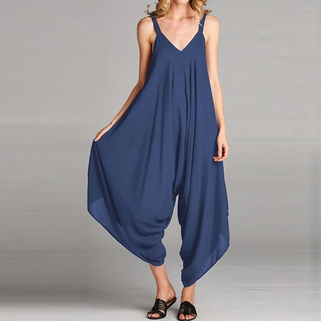 Womail боди Женский модный летний однотонный Длинный комбинезон с v образным