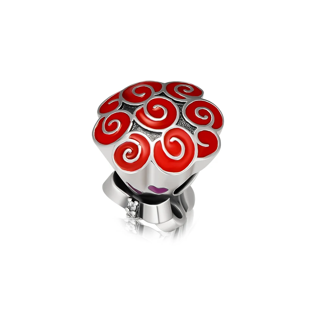 

Fandola CKK 925 Sterling Silver Celebration Bouquet of Flowers Charm Fits Bracelet Charms for Jewelry Making flores ,Red Enamel