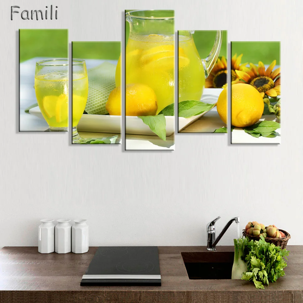 5 шт. современный холст с принтом в виде сока и чашки овощей Настенная картина для