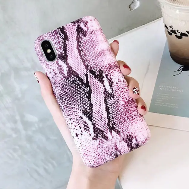Pink Сексуальный Змеиный кожаный чехол для телефона для iphone 7 чехол Модный Тигр Леопард матовый мягкий чехол для iphone 6 6S 7 8 Plus X XR - Цвет: Pink