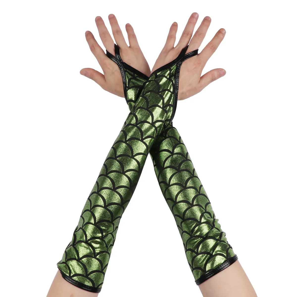 Fluorescent Green Новое поступление, Женские Светоотражающие перчатки без пальцев с принтом рыбьей чешуи, косплей костюм на Хэллоуин, вечерние танцевальные аксессуары для ночного клуба - Цвет: Fluorescent Green