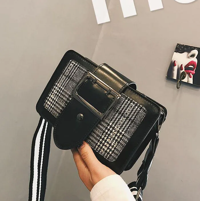 fashion soft woolen crossbody bag for women messenger ladies panelled plaid shoulder bags famous brands | Багаж и сумки