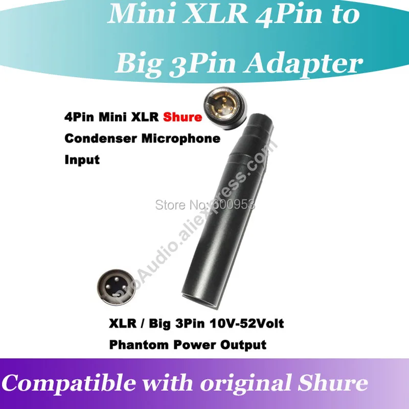 

Professional TA4F 4Pin Mini XLR to Big 3Pin Male XLR Phantom Power 48V Adapter adaptor for original Shure Microphone