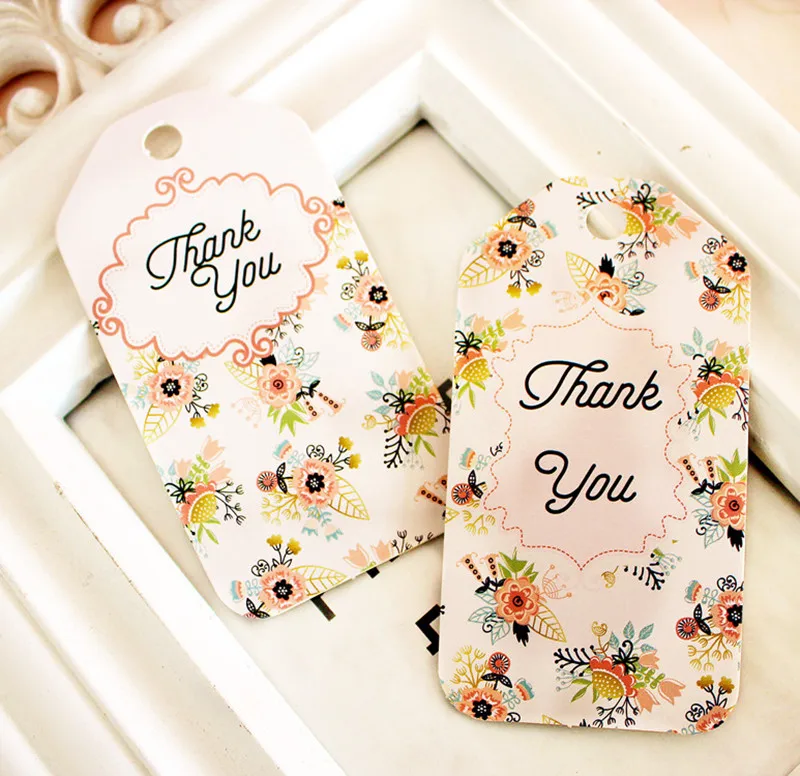 

100pcs Mini Hang Tags Flowers"Thank you" Christmas Birthday Paper Gift Tags Labels Hanging Cards Xmas Trees
