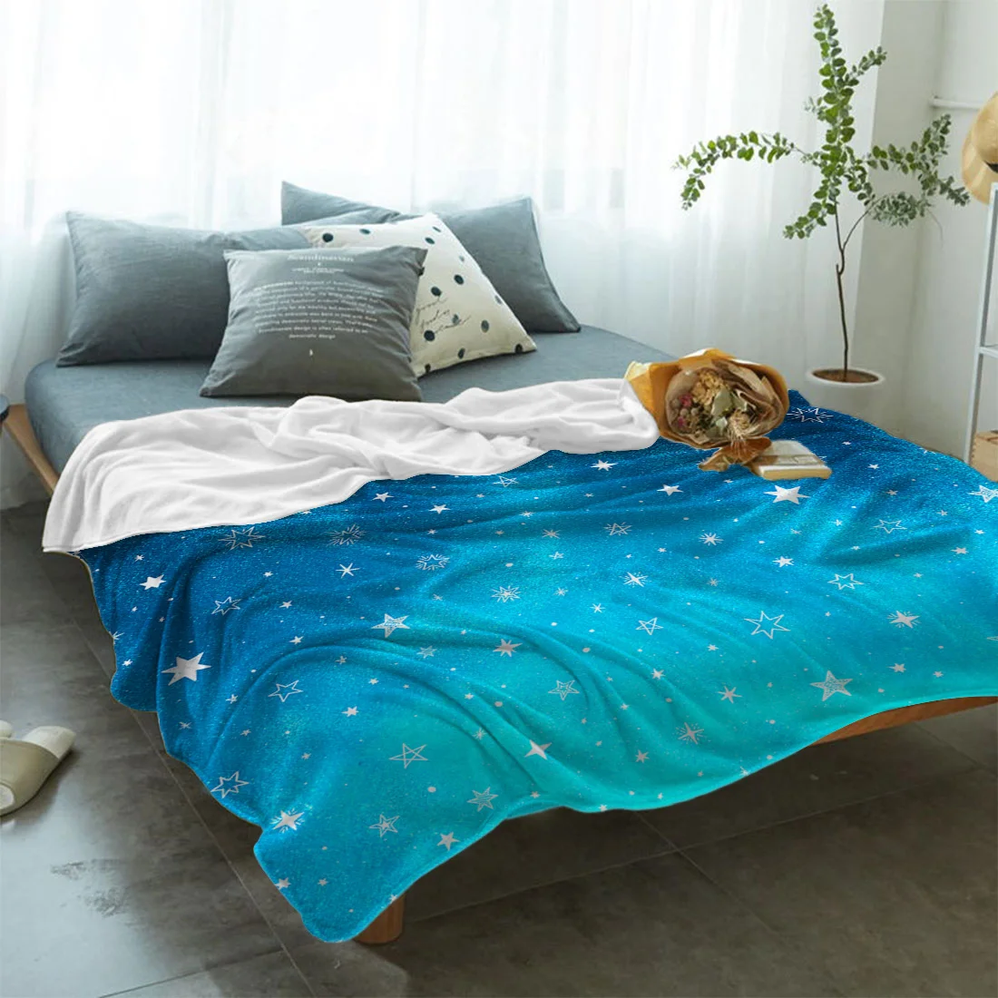 Плед для детей теплый из микрофибры с изображением звездного неба | Дом и сад